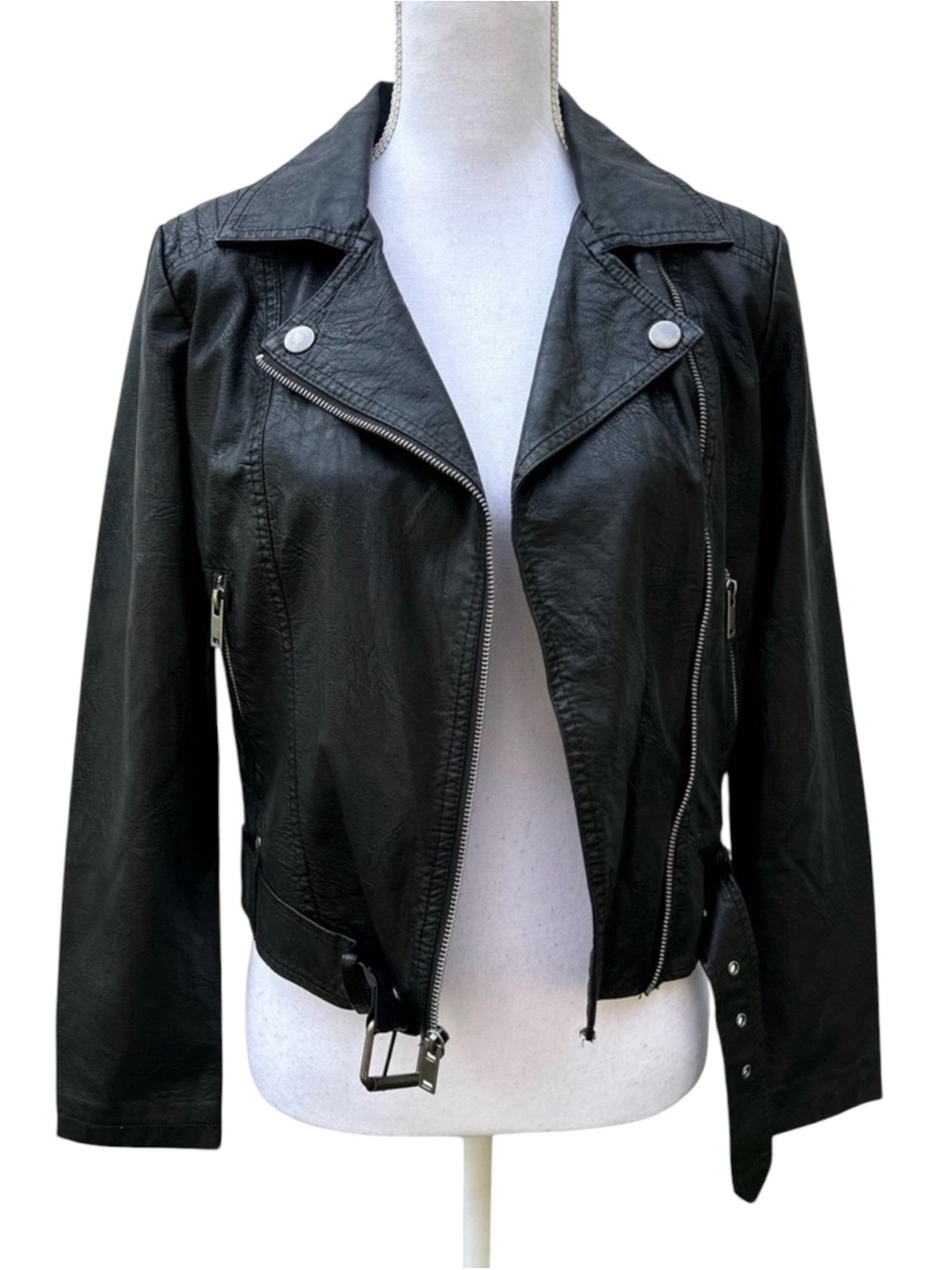 Arizona Jean Co / Black Faux Leather Y2K Biker Jacket / Extra Small / Bikercore